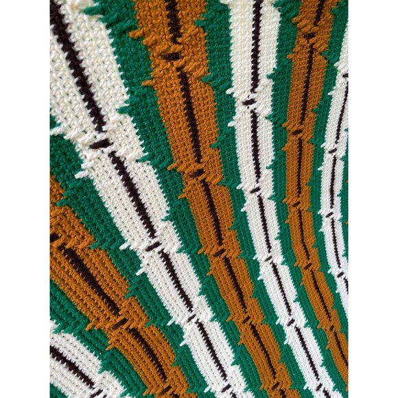 Vintage 1970s Crochet Afghan Blanket Green Brown & Cream Stripes  74x59 - Picture 8 of 14